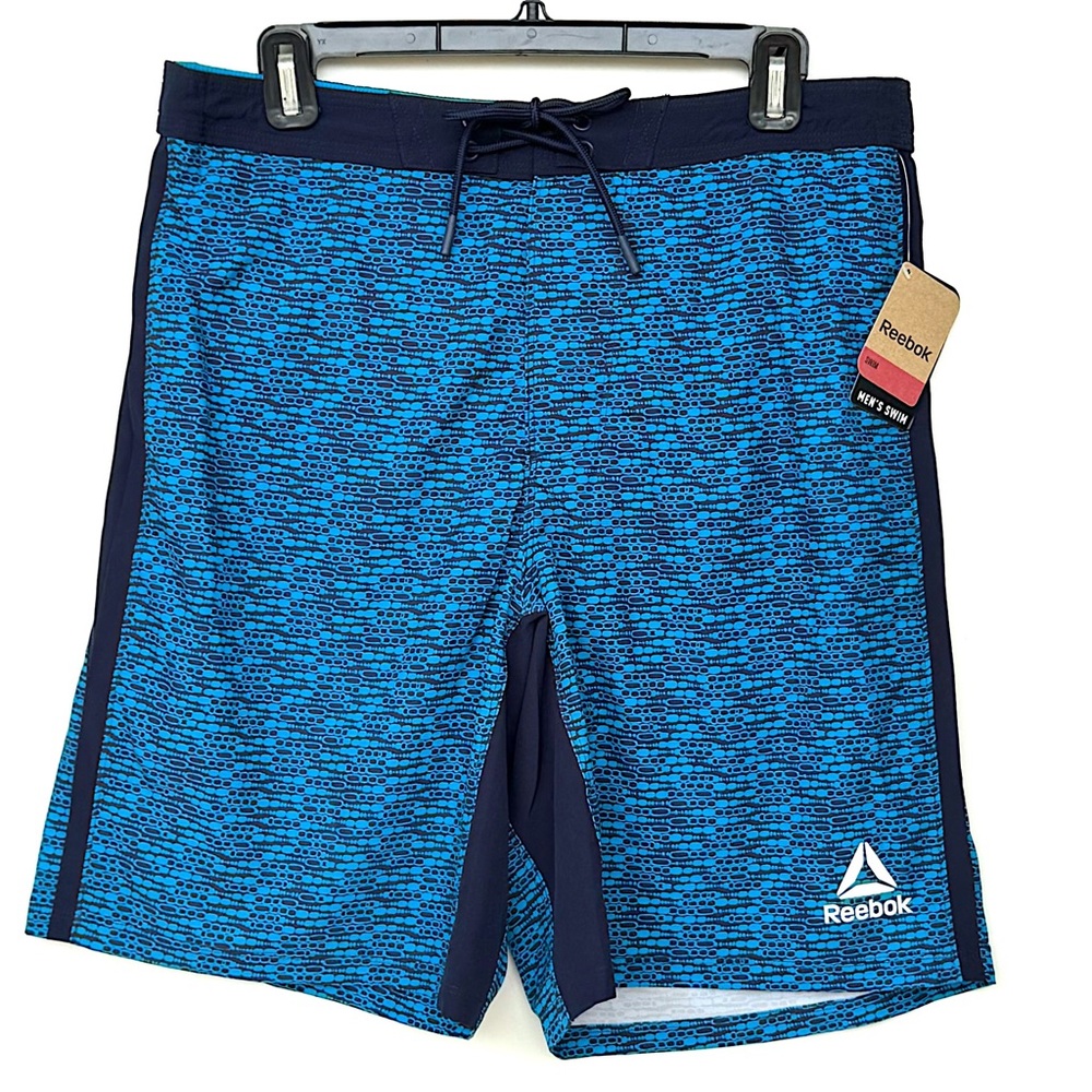 NEW REEBOK Mavericks Athletic Board Shorts Swimwear 9" Inseam UPF50+ Blue Small